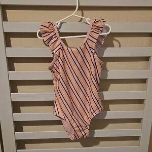 Striped Peach and Navy Ruffle Swimsuit 5t Cat And Jack